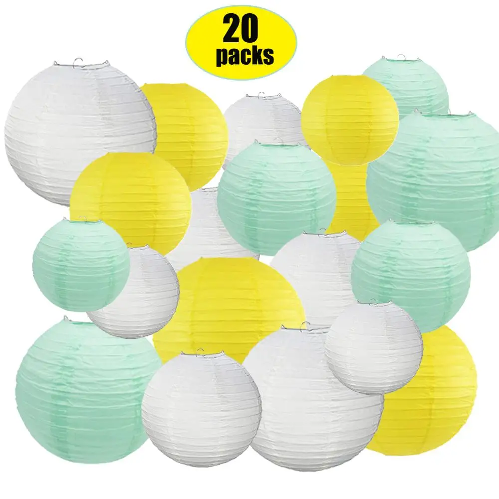 

20 pcs 8"-12" Chinese Japanese Paper lantern Mixed White Mint Lemon Paper Lampion lanterne papier for Wedding Parties Decoration