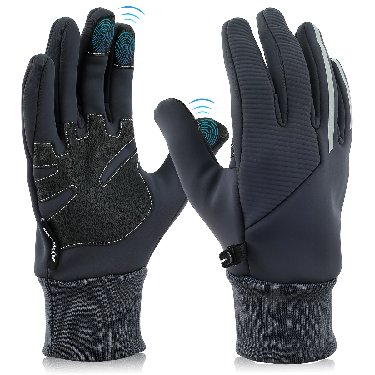 

1 Pair Touch Screen Winter Anti-Slip Thermal Warm Gloves with Reflective Stripe Waterproof Windproof Conductive Soft Gloves