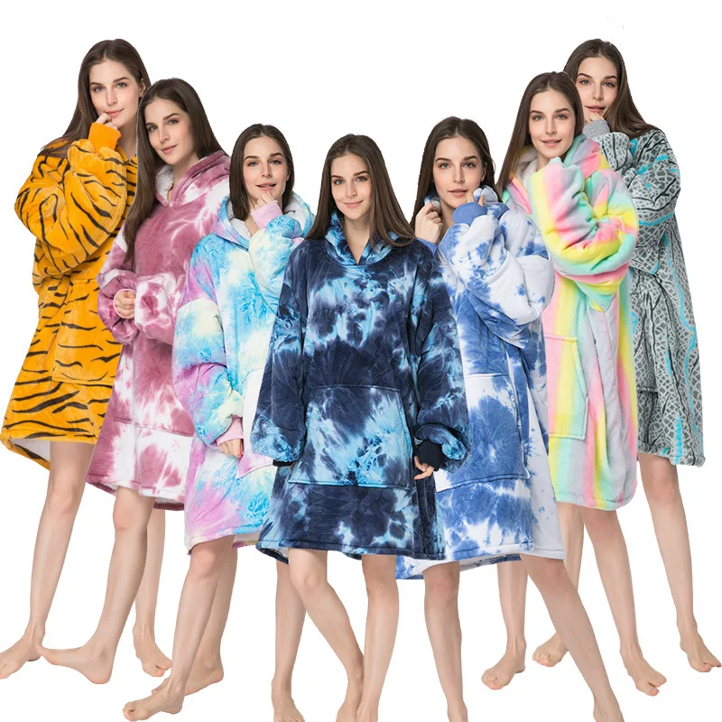 

Women Winter Hooded Thick Warm Flannel Sleep Tops TV Pullover Women Coral Fleece Sleepwear Patch Pocket Dressing Gown
