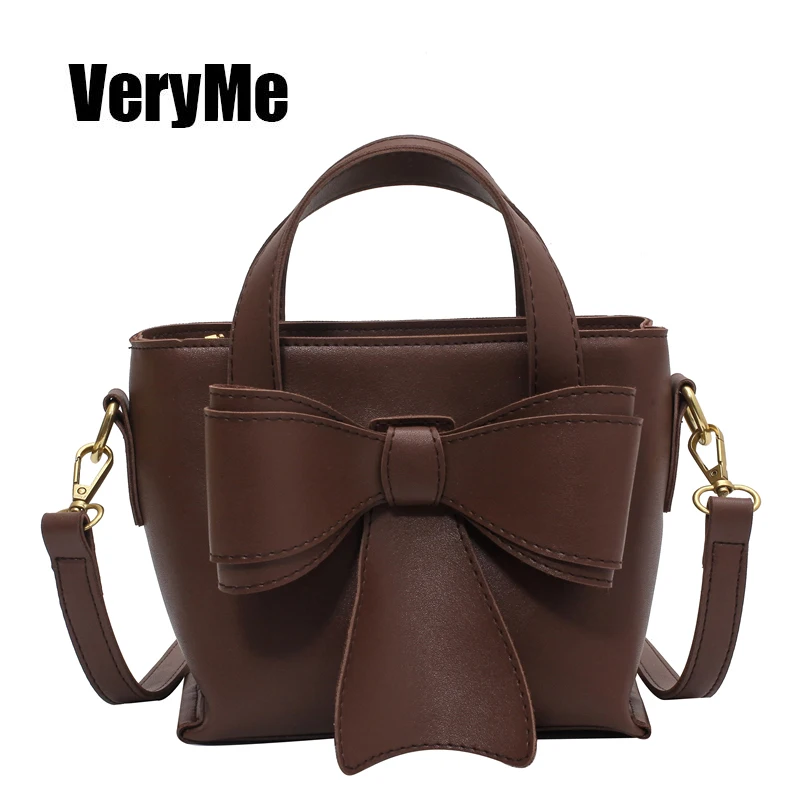 

VeryMe Bowknot Bucket Bag Lady Crossbody Pack Women's Leather Shoulder Bag Handbag Vintage Torebki Damskie Sac Bandouliere Femme
