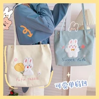 women corduroy shoulder bag ins fashion rabbit embroidery student book storage bags large capacity cute shopper bags female 465
