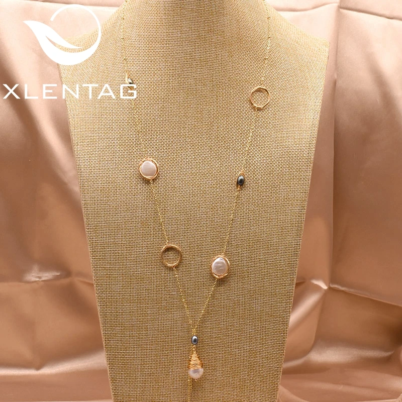 Женские полубарочные жемчужные ожерелья XlentAg черные и подвески со льдом