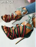 

Women Lace Up Sandals Mixed Colors Open Toe Sandals Ladies Sexy High Heels Shoes Summer Cross Strappy Stiletto Party Sandals