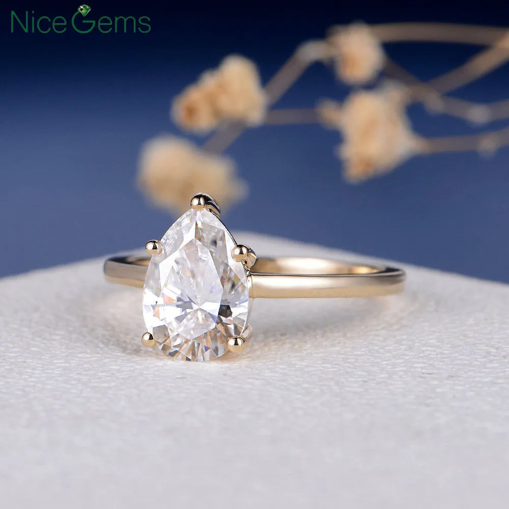 NiceGems 18K желтое золото 2 карата грушевидная огранка муассанит обручальное кольцо 5