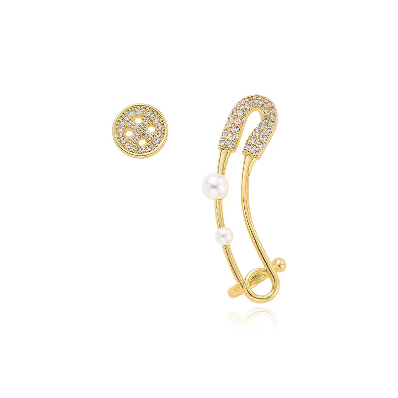 

CH-1469 Korea Fashion S925 Silver Needle Zircon Design Asymmetric Button Pin Pearl Ear Bone Clip Female Gift