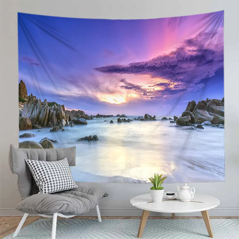 Настенный гобелен с изображением заката Морского Пейзажа океана большого