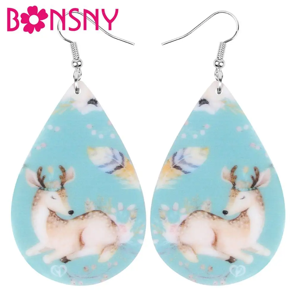 Акриловые серьги Bonsny в форме капли аниме оленя серьги-рога животные Висячие