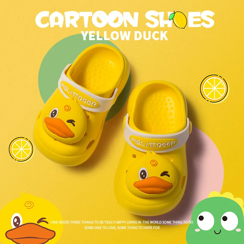 Летние детские тапочки желтая утка Милые Пляжные сандалии для мальчиков и
