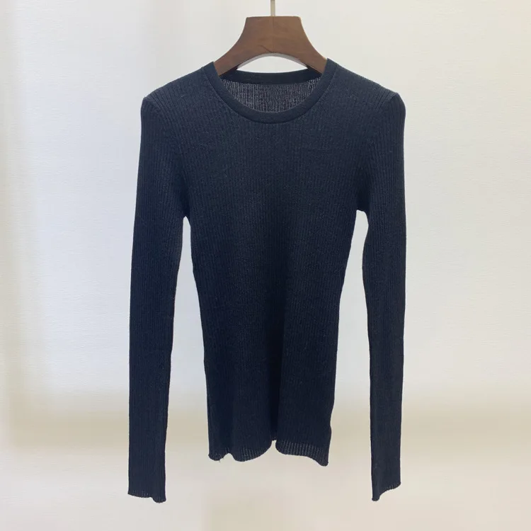 

Women's Stretch Knit Sweater Solid Color O-neck Slim Wool Long Sleeve Ladies Knitwear Bottoming Top 2021 Spring