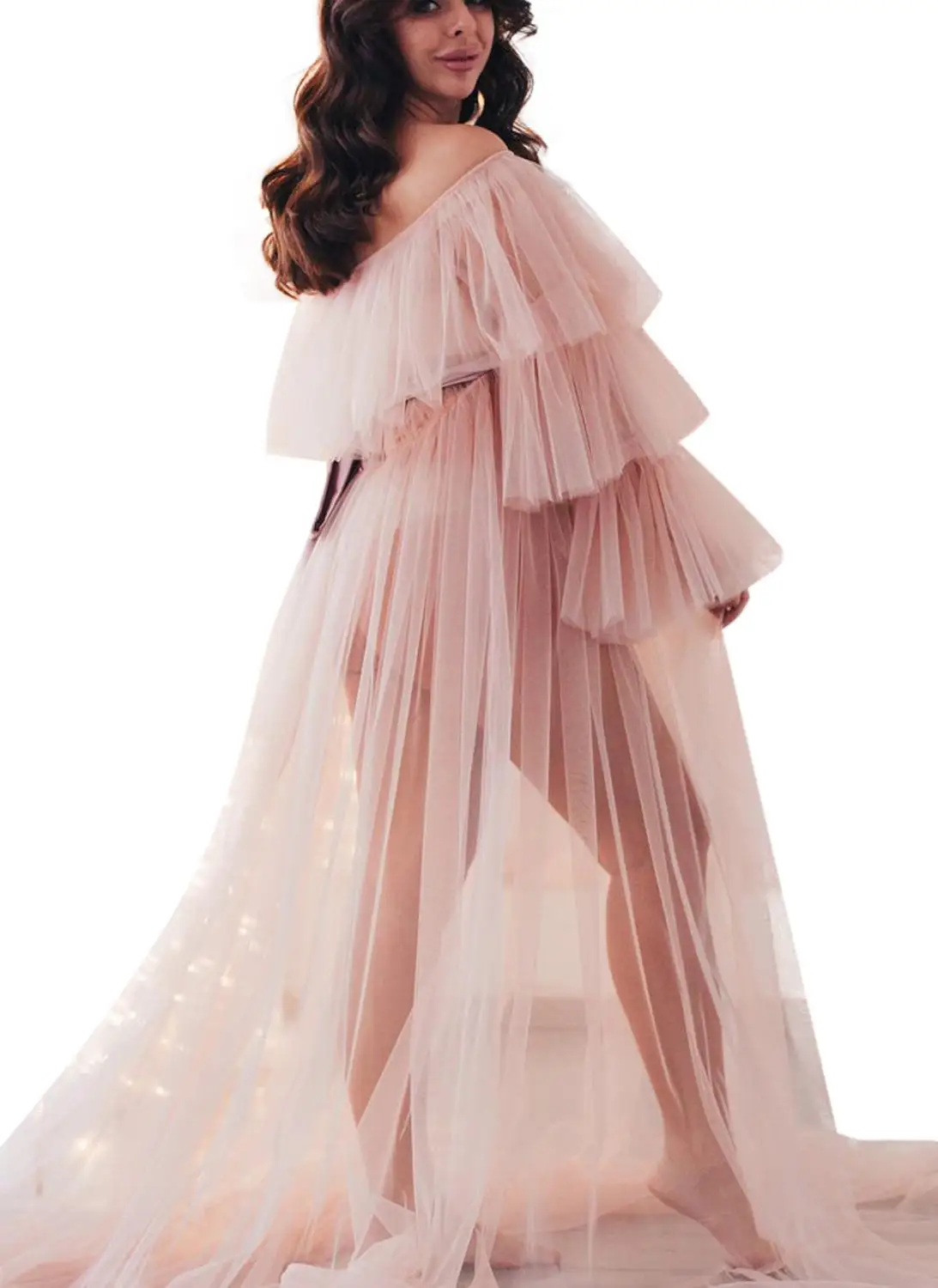 Тюлевые платья для беременных розового цвета трапециевидная рубашка фотосъемки