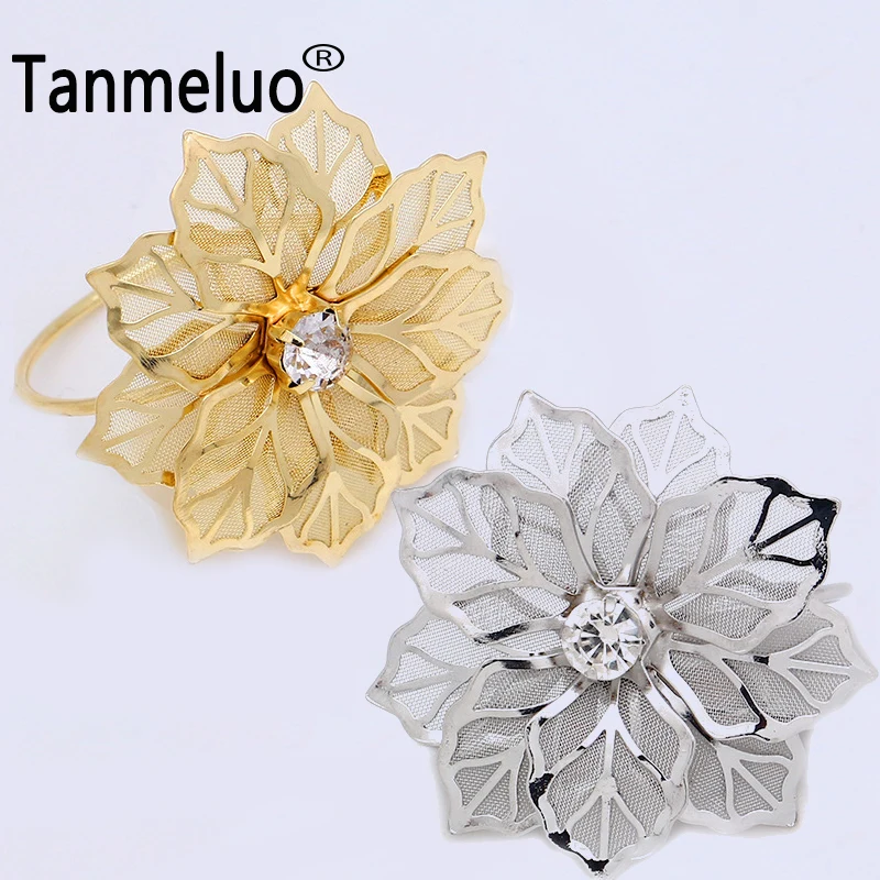 Сплав цветок дизайн салфетки кольца для украшения стола золотые свадебные