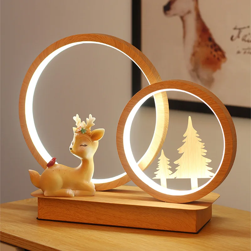 

Nordic Lamp Sitting Room Adornment Bedroom Berth Lamp Fawn Cartoon Study Small Night Light Led Solid Wood Desk Lamp
