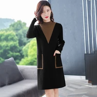new women knitted sweater dress autumn winter 2021 fashion casual warm thick plus velvet basic pullover dress long loose sweater