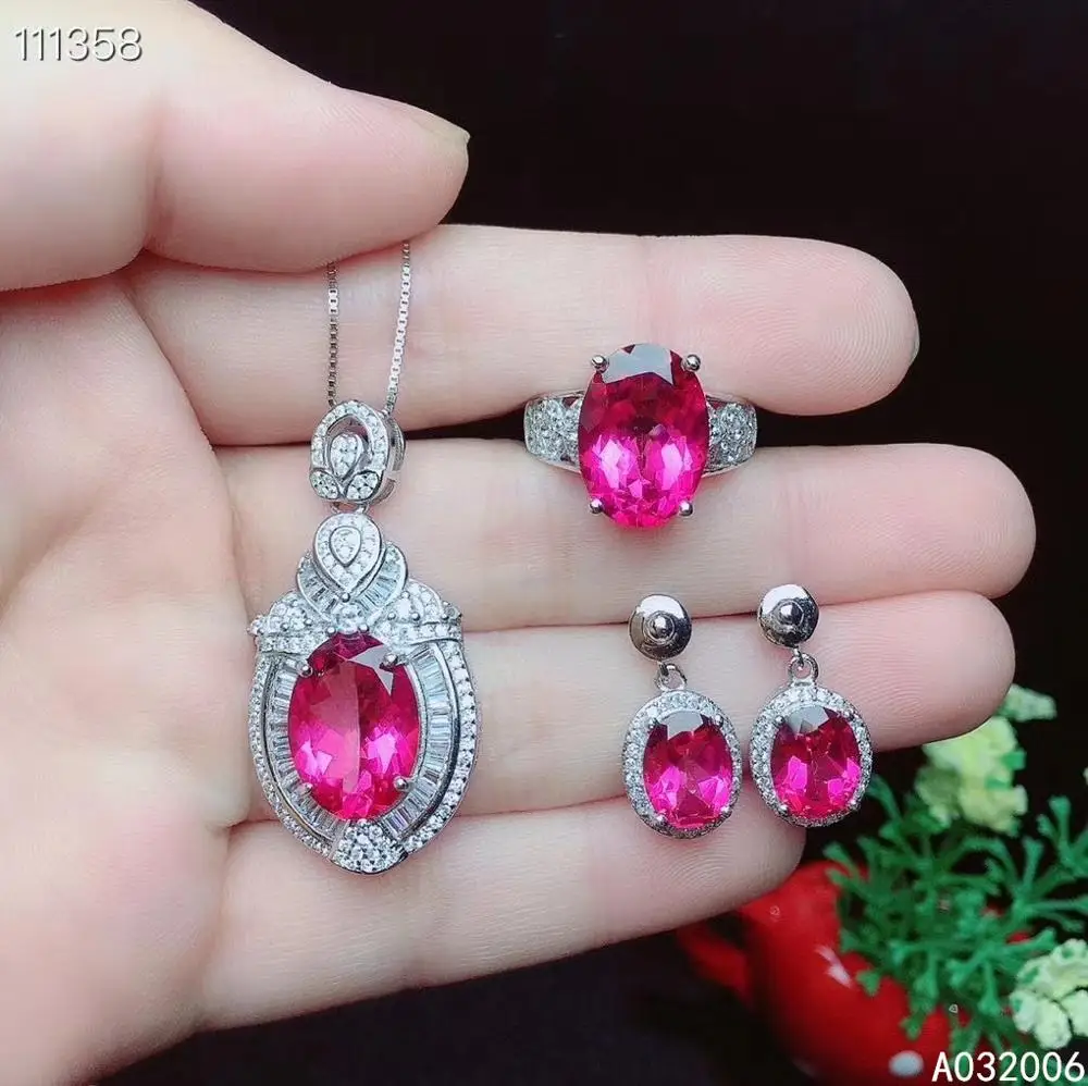 KJJEAXCMY fine jewelry 925 sterling silver natural pink topaz earrings ring pendant popular ladies suit support testing