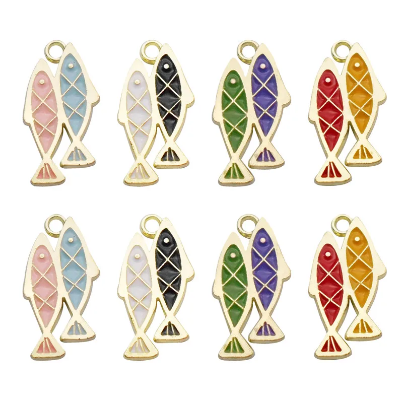 

Julie Wang 8PCS Tiny Enamel Double Fish Charms Mixed Colors Animal Alloy Pendant Bracelet Jewelry Making Accessory