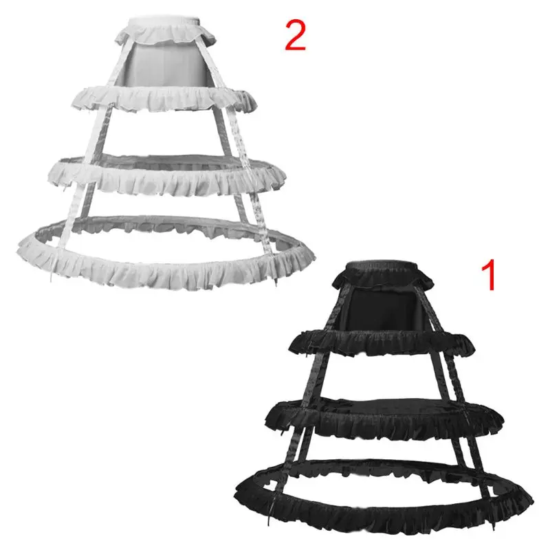 

Womens Hollow Short Birdcage Petticoat Elastic Waist 3 Hoops Pleated Ruffles A-Line Wedding Cosplay Crinoline Underskirt