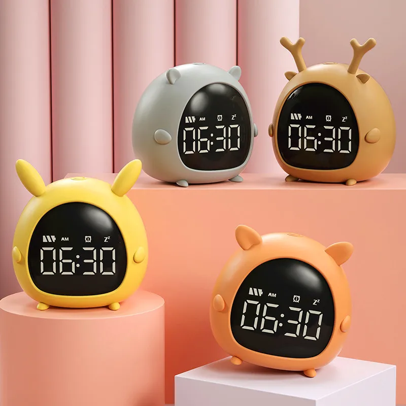 

Cartoon Alarm Clock Kids Children Sleep Bedside Digital Wake Up Temperature Snooze Timer Desktop Clock for Bedroom/table/desk