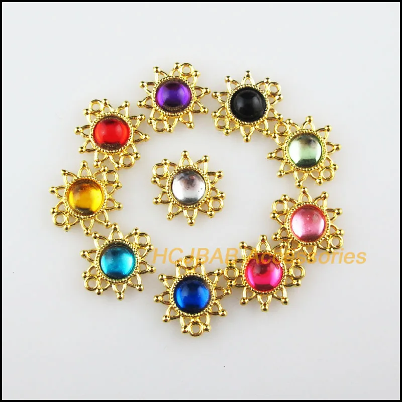 

20Pcs Gold Color Sun Mixed Acrylic Flower Charms Connectors 14mm