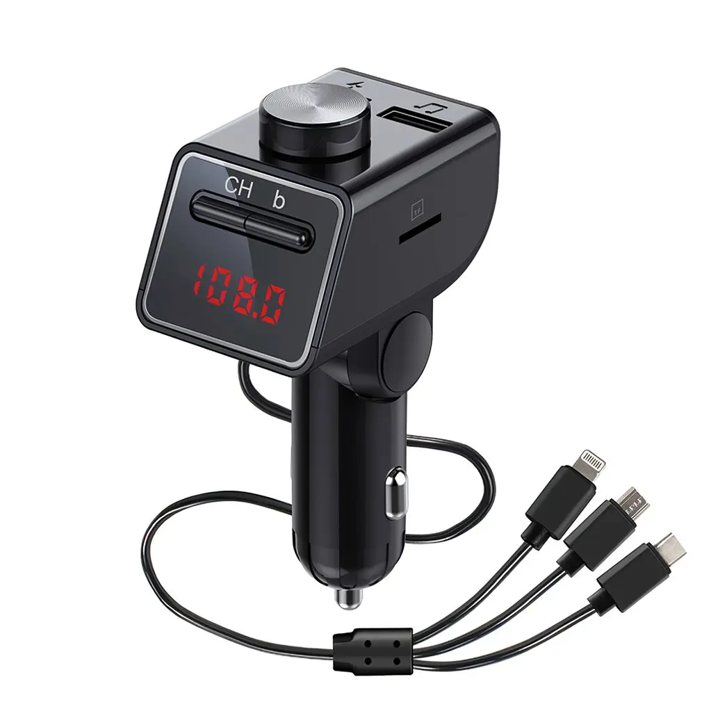 

Автомобильный аудиоплеер громкой связи Aux, MP3-плеер, Bluetooth V5.0, FM-передатчик 3,1a, быстрое зарядное устройство для iPhone/Android/Type C, зарядный кабель 3 ...