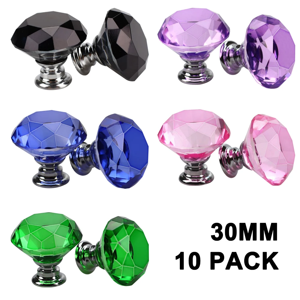 

30mm Diamond Shape Crystal Glass Knobs Cupboard Knob Drawer Pull Kitchen Door Wardrobe Handle Hardware Drawer Cabinet handle