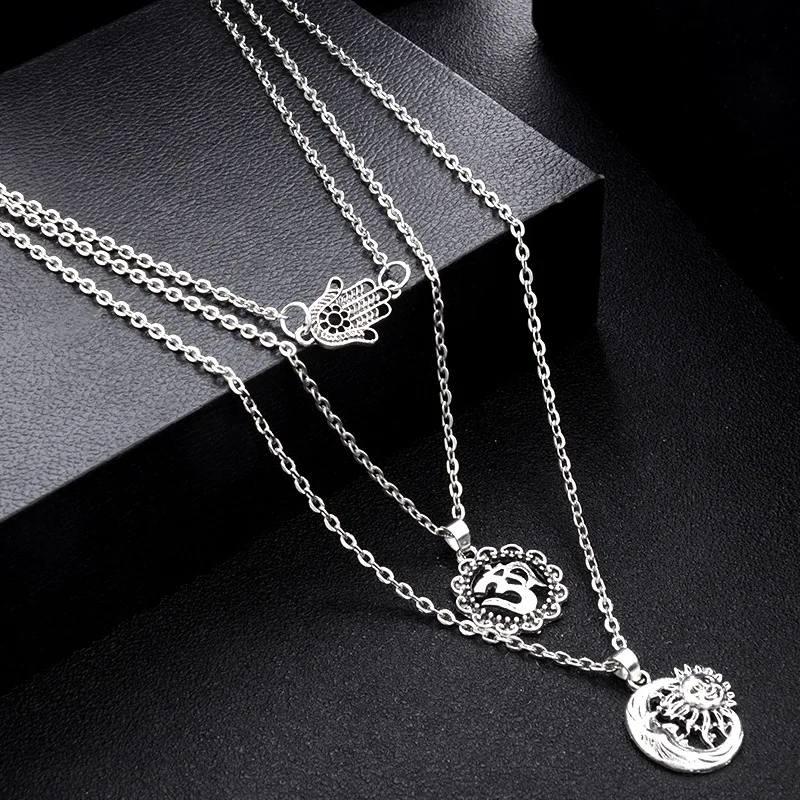 Женское многослойное ожерелье с подвеской в виде Луны круга карты|Ожерелья