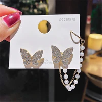 1pcs asymmetric butterfly pearl tassel earrings women girls vintage jewelry wedding party fashion trendy jewelry accessories