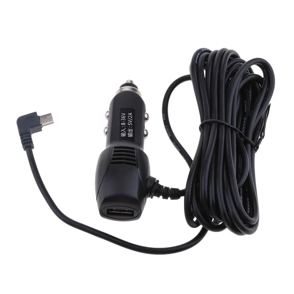 

Адаптер для автомобильного прикуривателя 3,5 м 8-36 в до 5 В/2 а Mini USB левый изгиб кабелей GPS DVR