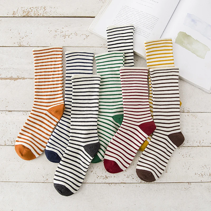 

1 Pair Japanese style Cute Striped colorful Women Socks Cotton Thick Warm short socks College street Autumn Casual socks