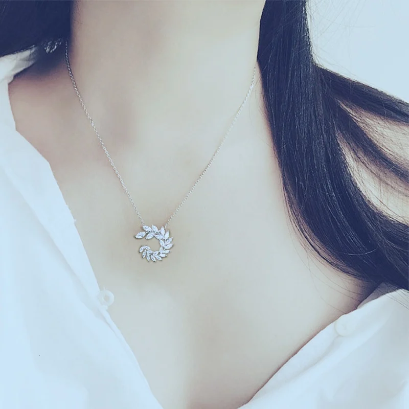 Посеребренные Цепочки и ожерелья Jewelry Для женщин Свадебная мода Оливковая ветвь CZ Кристалл Камень циркон кулон Цепочки и ожерелья подарок на день матери