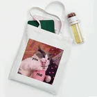 Женская Холщовая Сумка-тоут в стиле Харадзюку, с милым котом