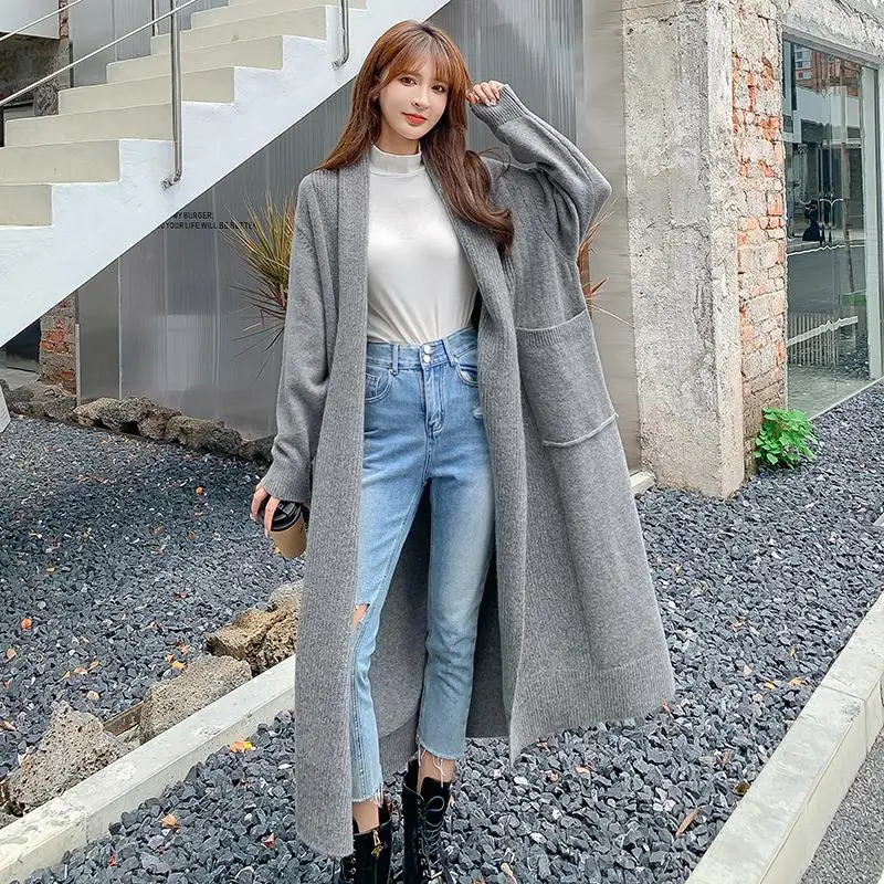

Make languid is lazy wind of autumn and winter coat long female han edition over-the-knee loose big brand sweater cardigan joker