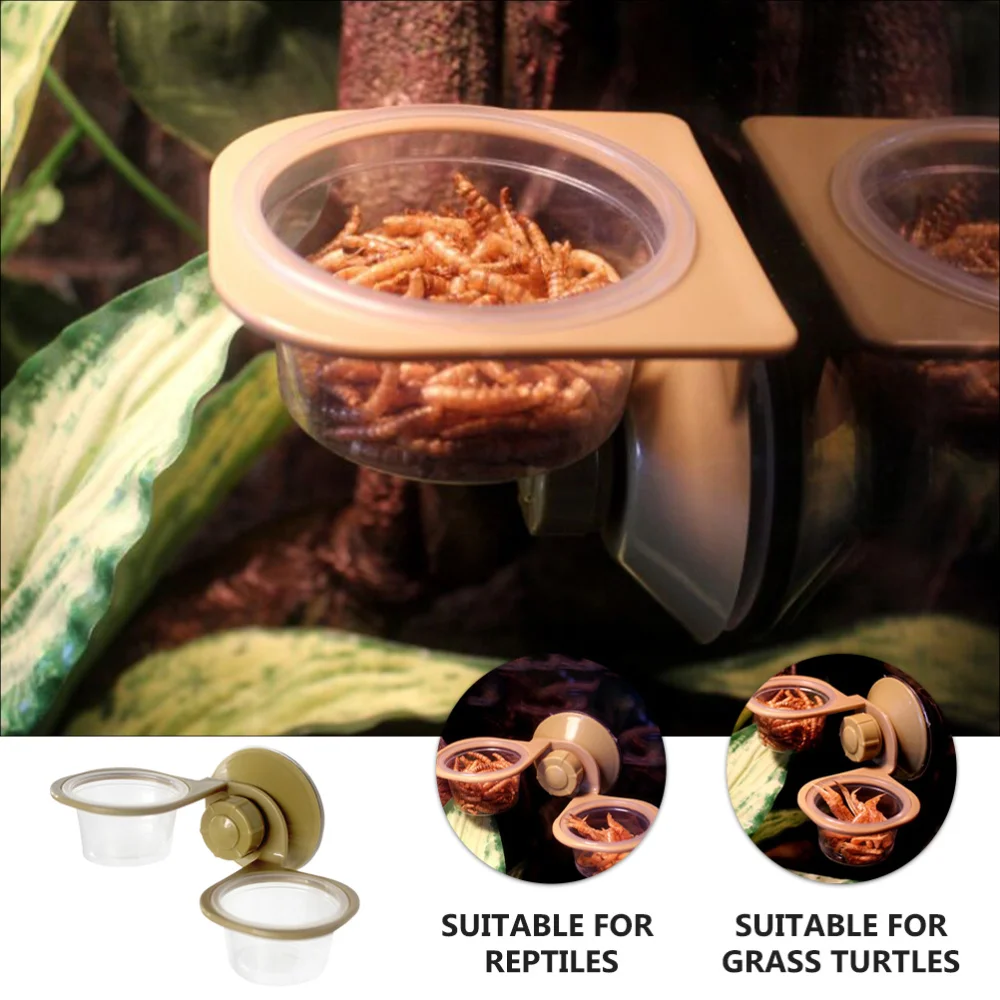 

2PCS Reptile Food Basin Suction Cup Reptile Feeder Worm Dish Reptile Supplies