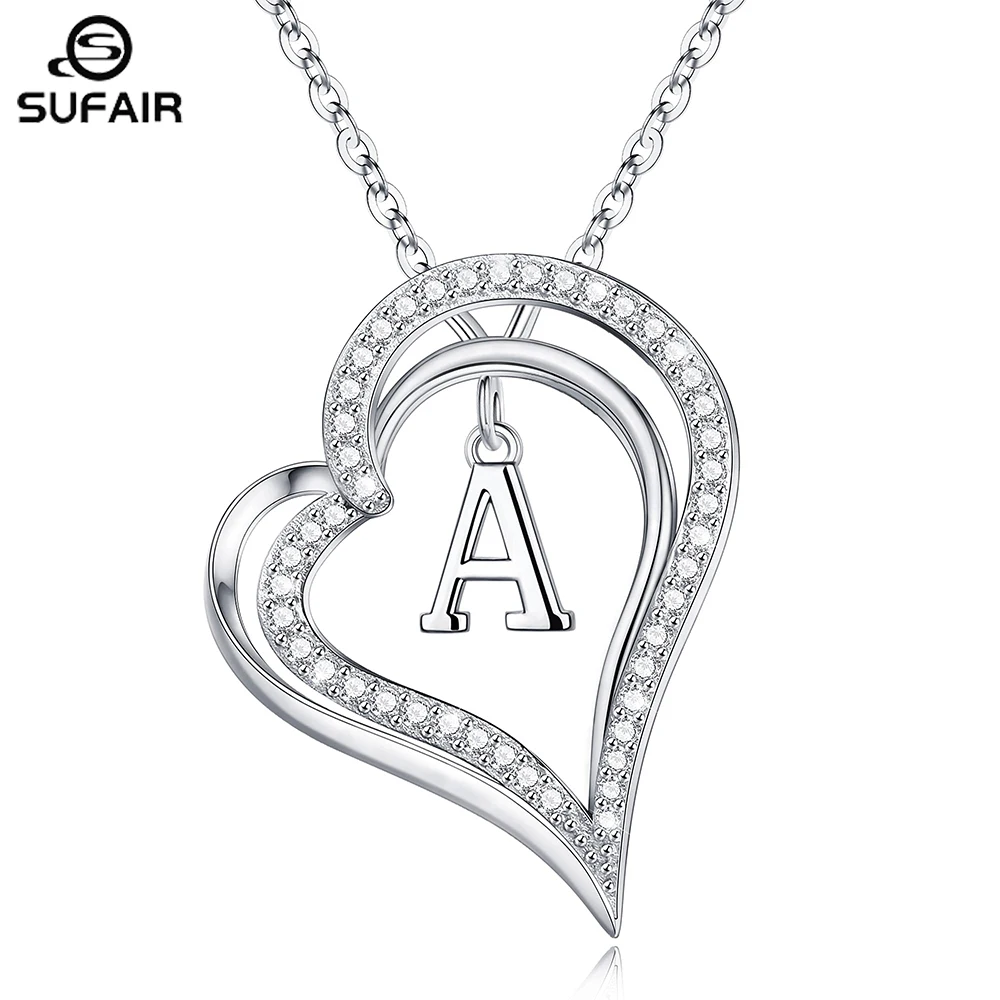 

Sufair 925 Sterling Silver Love Heart Initial Necklace for Women CZ Pendant Chain Link Necklace Christmas Valentine Jewelry Gift