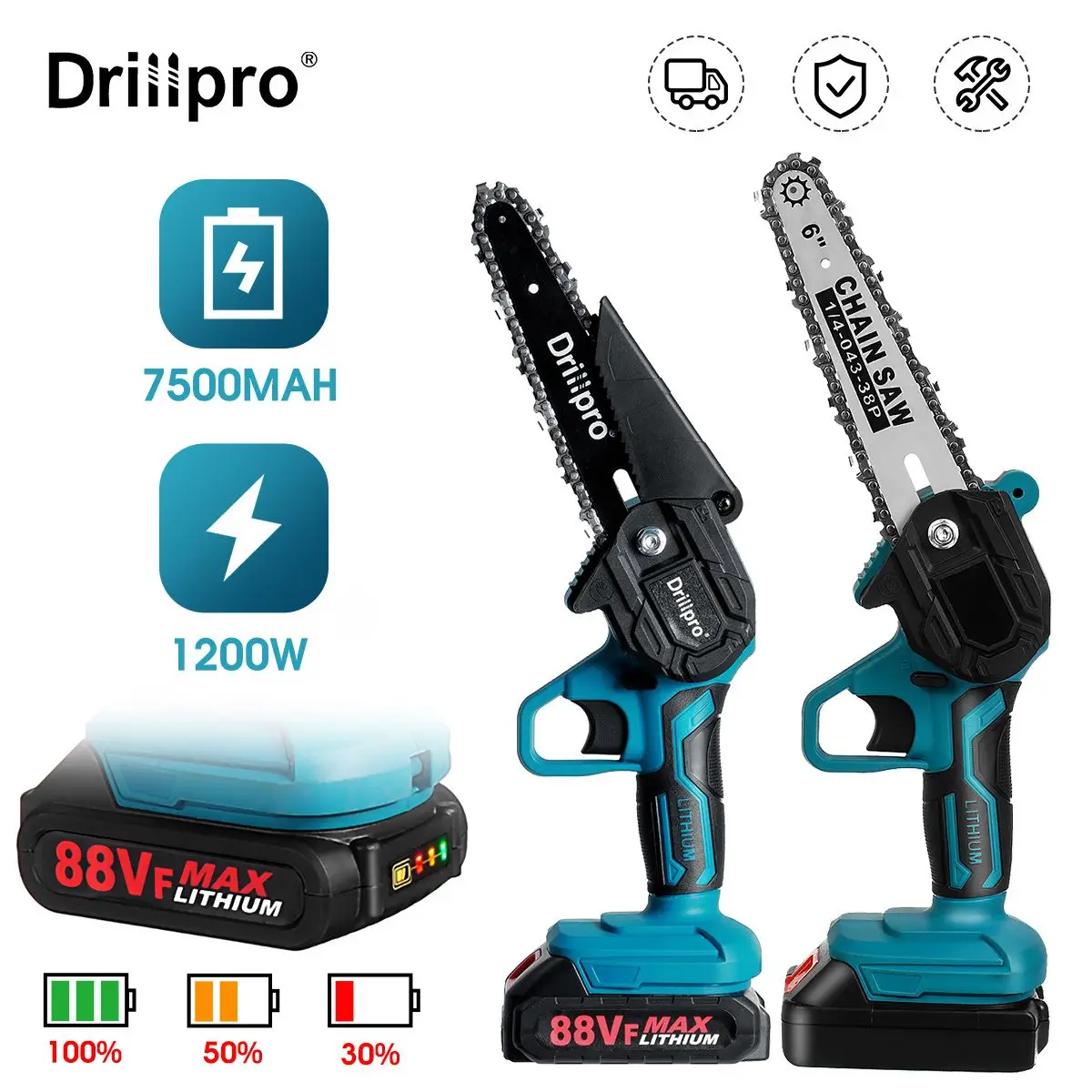 

Пила аккумуляторная Drillpro, 6 дюймов, 1200 Вт, 18 в, мини-бензопила