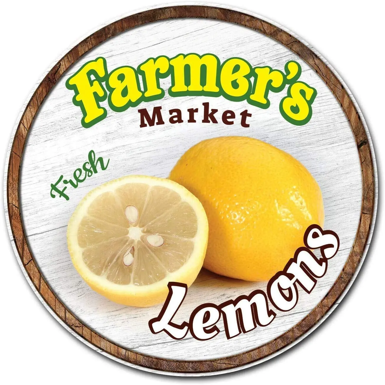 

Фермерский рынок, лимоны, круглая металлическая Оловянная вывеска, подвесная доска диаметром 12 дюймов, настенное украшение