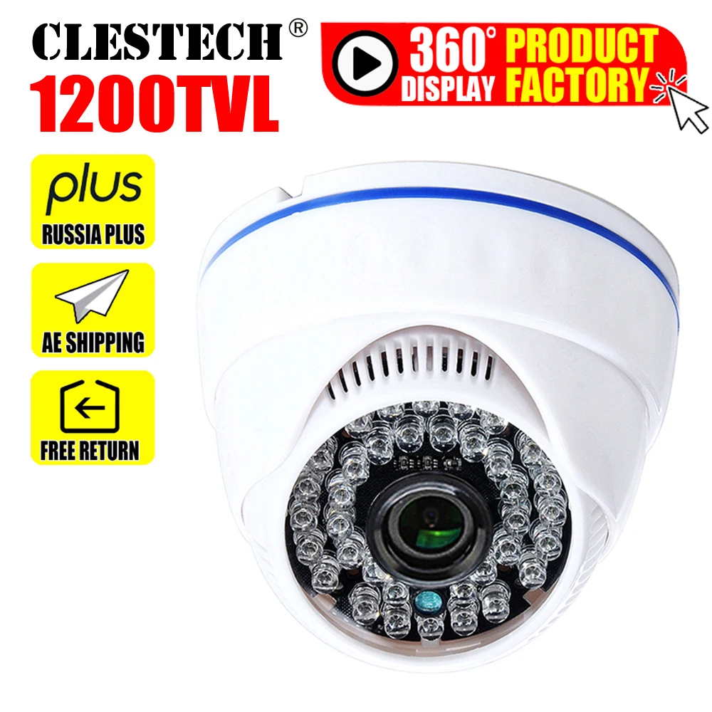 

11.11Sale Real 1200tvl Cmos HD CCTV Camera IRCUT infrared Night Vision Wide Angle indoor HOME Dome security Surveillance vidicon