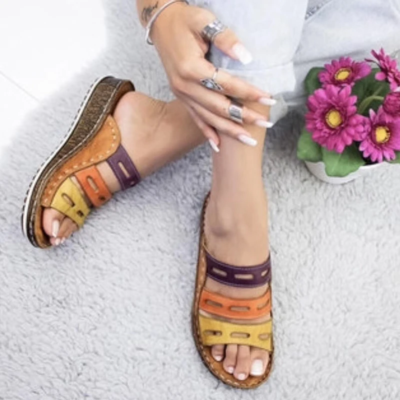 

2020 Summer Women's Sandals Color Matching Sandals Women's Open Toe Casual Shoes Platform Wedge Skateboard Beach Shoes
