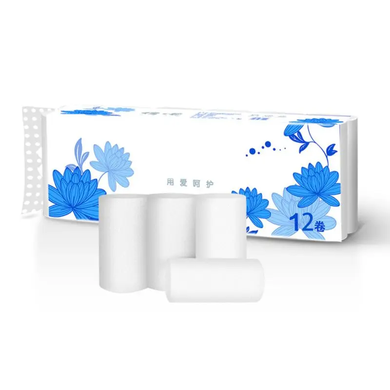 

12 Rolls 4-Ply Toilet Paper Ultra Soft Wood Pulp Strong Household Bath Tissues