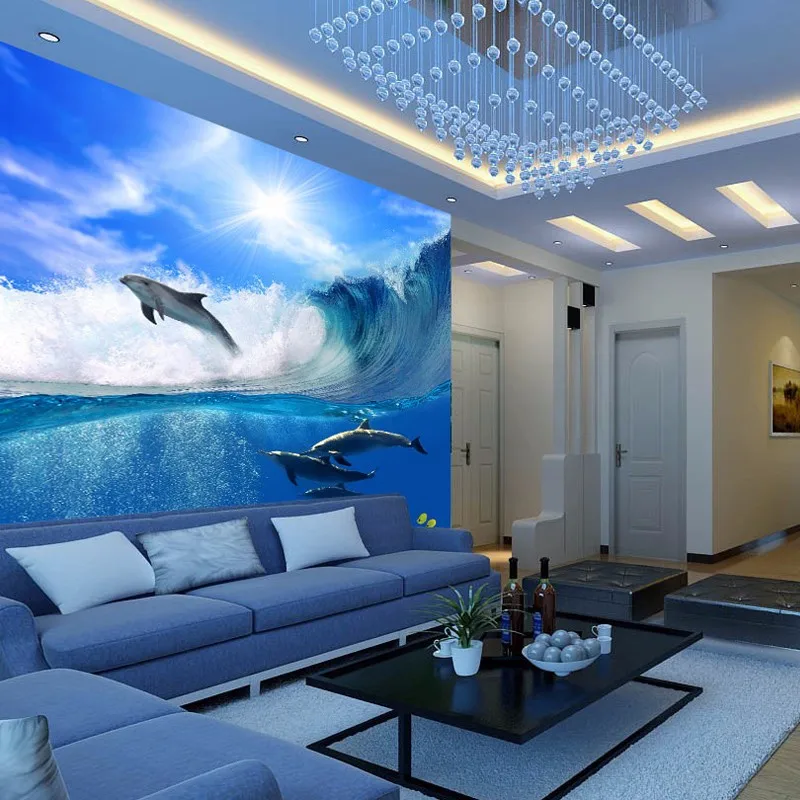 

A large mural wallpaper studio studio entrance backdrop waves whale shark Custom Size