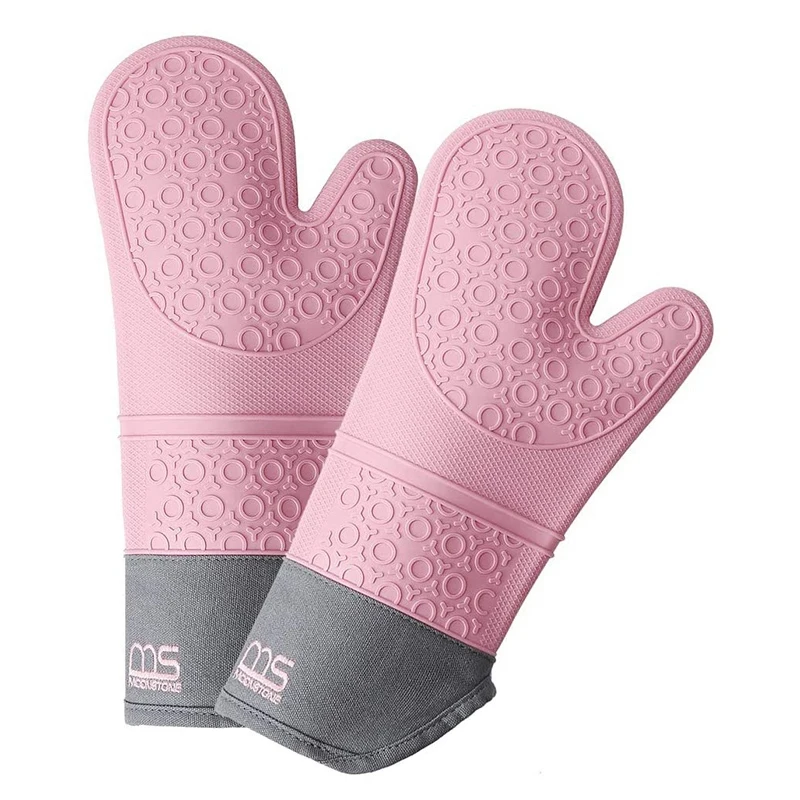 

HOT 2 Pcs Pink Oven Gloves Silicone Oven Gloves Heat-Resistant Cooking Gloves Baking Microwave Oven Gloves