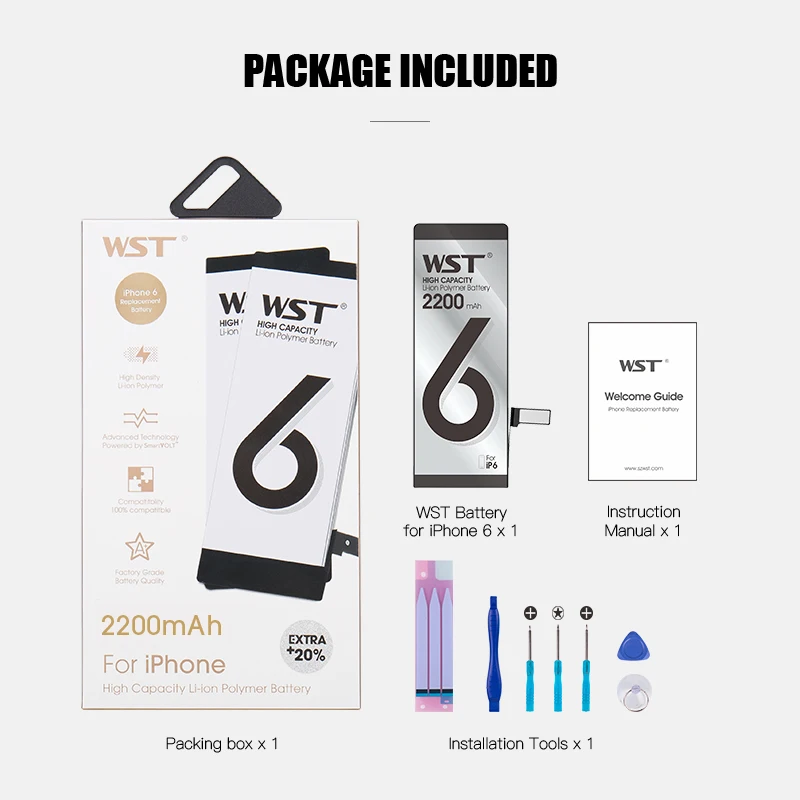 WST аккумулятор для iPhone 6 6G 2200 мАч сменный с более высокой емкостью чем