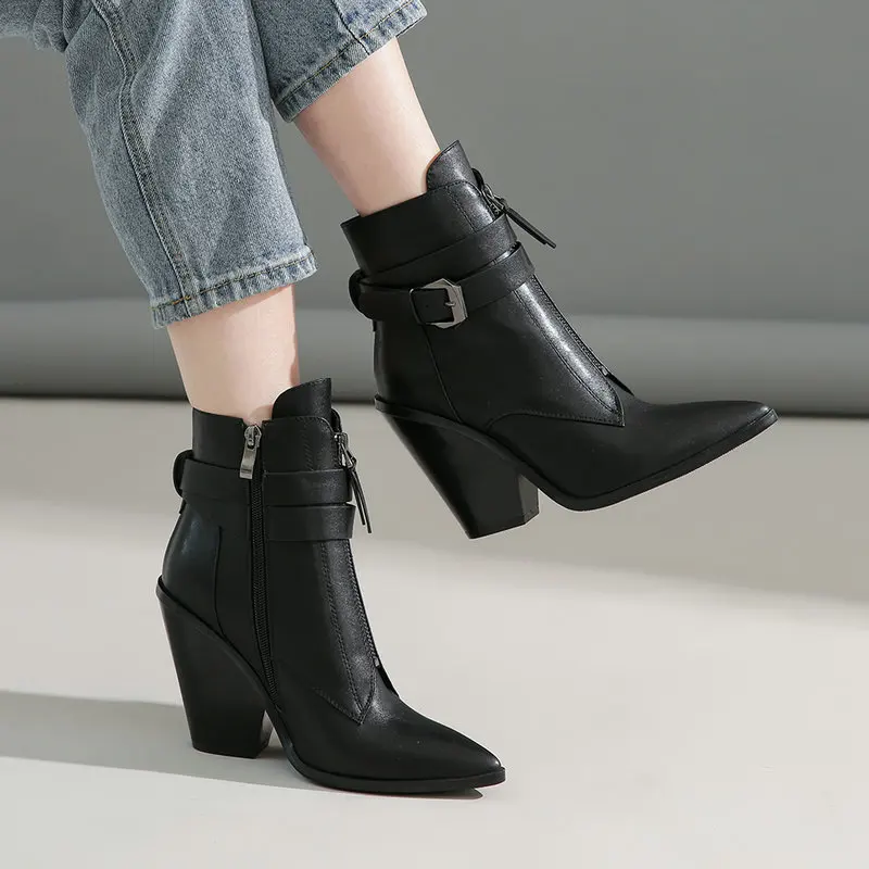 Новинка 2020 женские ботинки модные кожаные ботильоны мотоциклетные на высоком