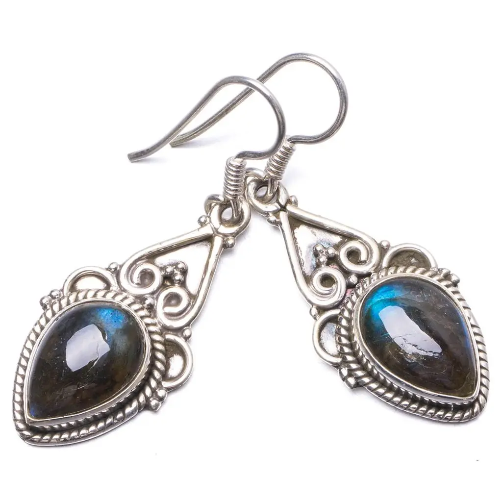 Натуральный синий огонь Лабрадорит ручной работы Уникальные 925 пробы серебряные