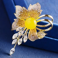 2021 korean style pearl flower brooch jewelry luxury elegant zircon floral dress pin coat corsage accessories female xmas gift