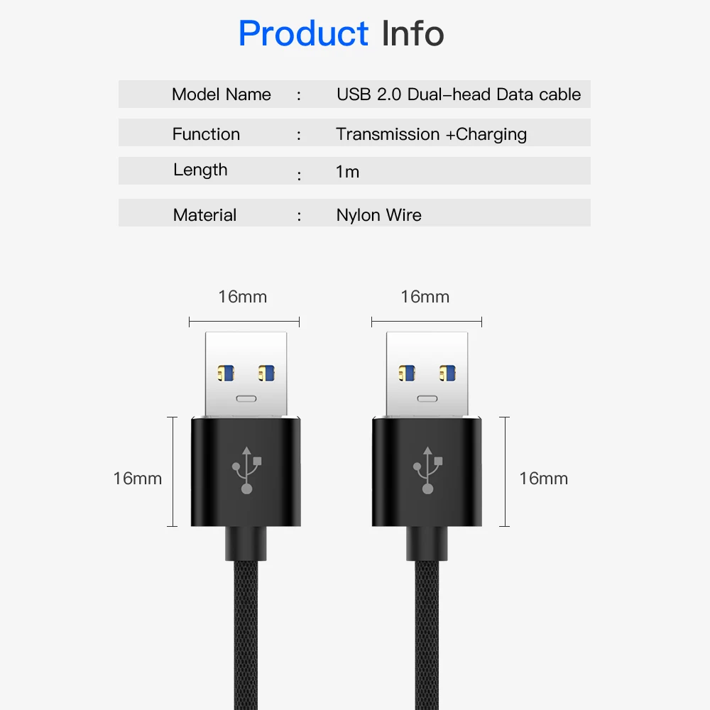 

1M 2.0 USB Extension Cable 5Gbps Super Speed Dual Type A to Type A Data Sync Cord Cable For Radiator 2.0USB Data Extension Cable