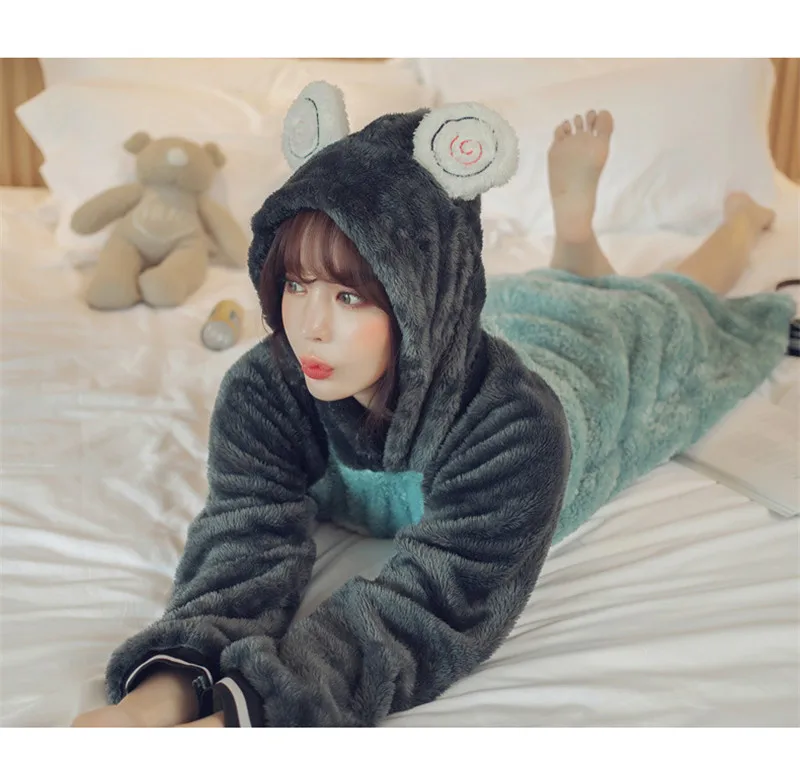 JULY'S SONG зимняя Милая Пижама теплая плотная фланелевая ночная рубашка с длинным рукавом Женская пижама с мультяшными животными зимняя домашняя одежда