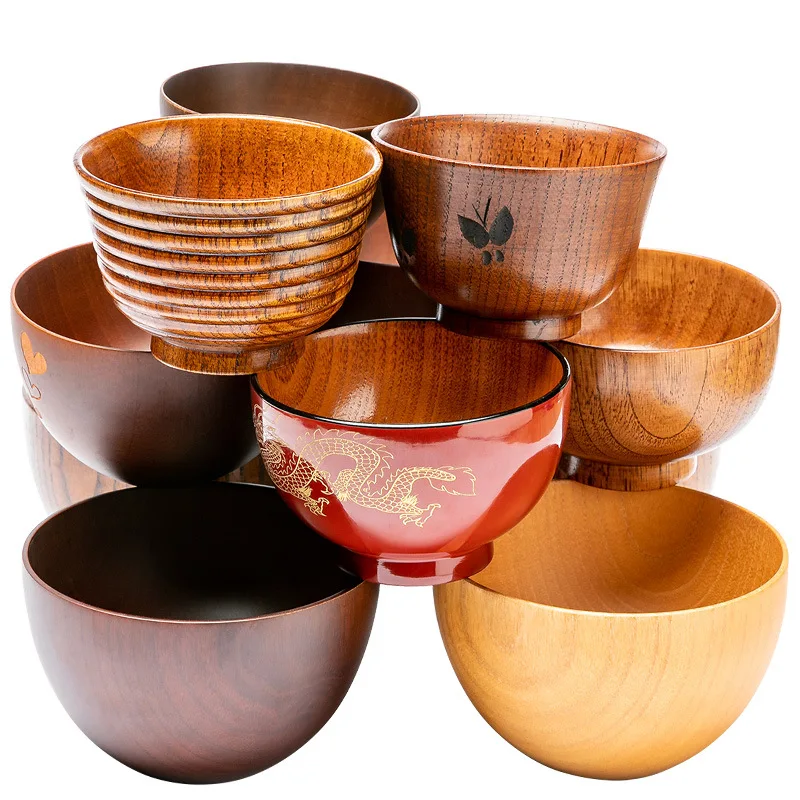 

Creative Children's Wooden Bowl with kinds of patterns Jujube Wood Large Noodle Bowl Home Hotel Japanese Wooden Bowl