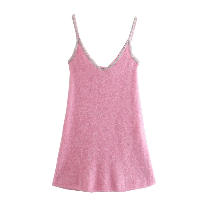 

Женское трикотажное мини-платье с открытой спиной, на тонких бретельках