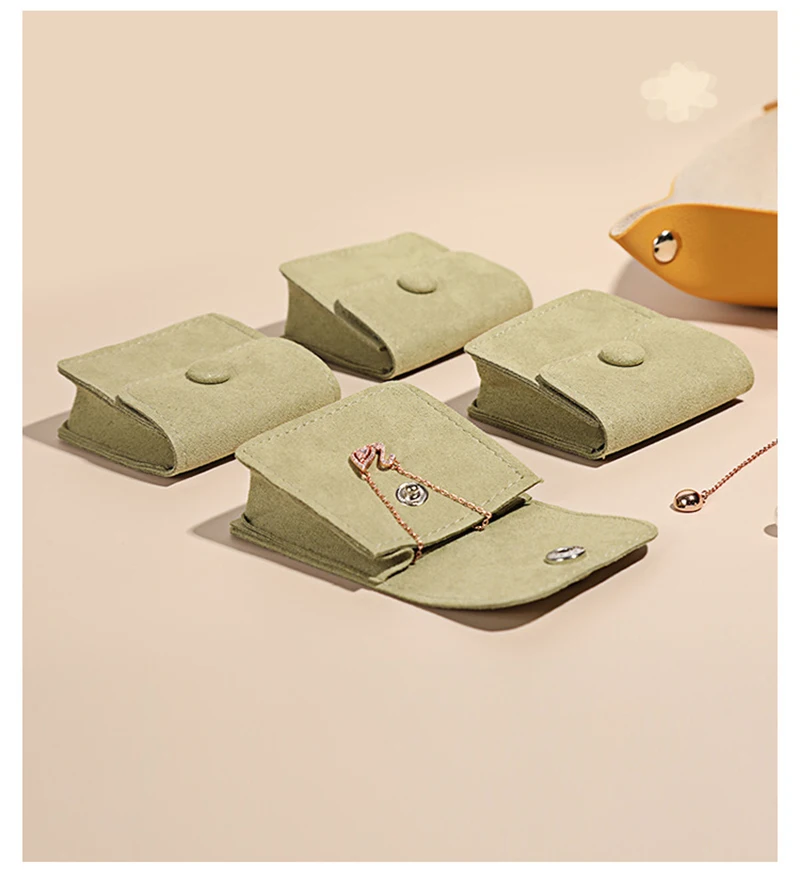 20pcs Green Microfiber Jewelry Pouch Snap Button Bags Custom Earrings Present Packaging Envelope Brooch Ring Gift