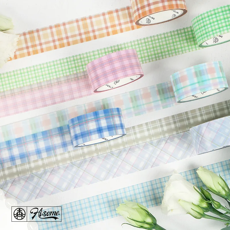 

20mm*5m Fresh Grid Lines Girls Room Hisome PET Tape Scrapbooking Diy Adhesive Decorative Masking Tape Cute Office Supplies
